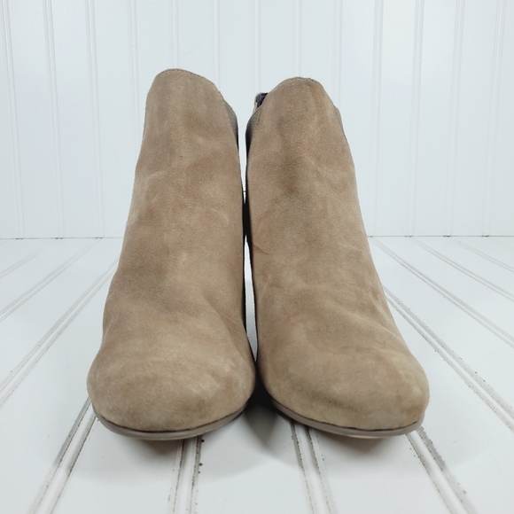 Sole Society Brown Taupe Suede Almond Toe Block Heel Ankle Boots i259 - Picture 3 of 14